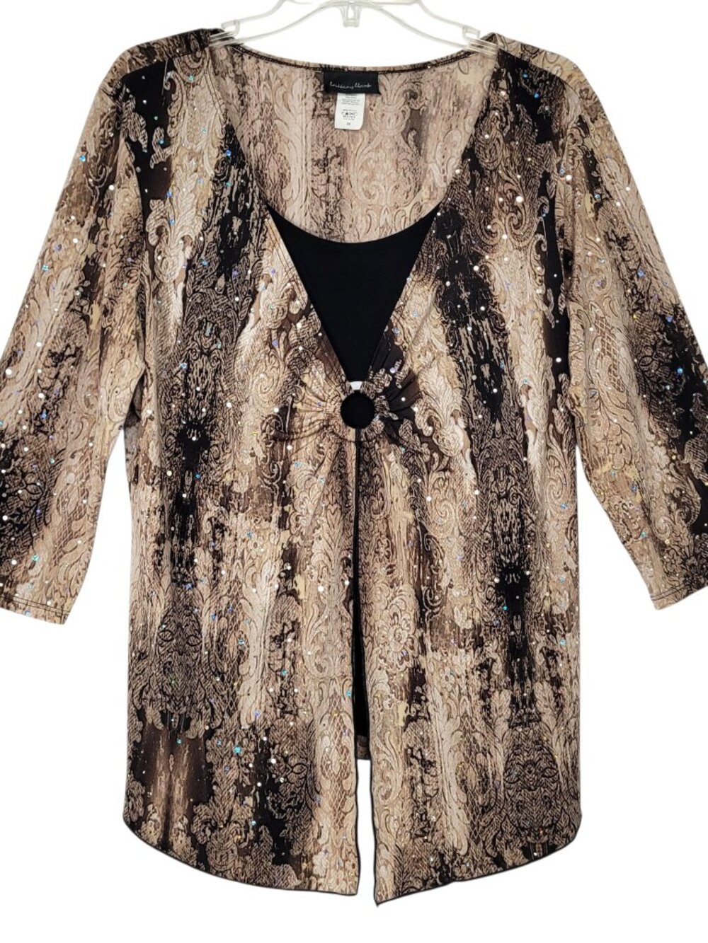 Brittany Black Y2K Top Women's 1X/2X Brown Forest Fairy Boho Grunge Sparkle VTG